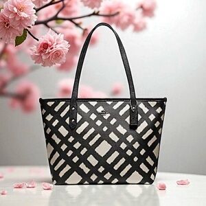 Coach Black and White Plaid City Tote